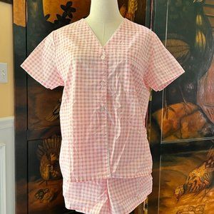 Vintage Pajama Set Pink and White Check Short Sleeve and Shorts
